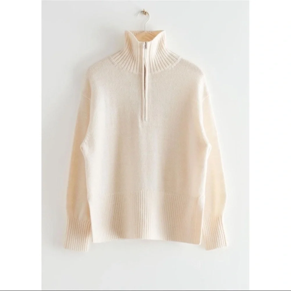 & Other Stories Cream Half Zip Sweater